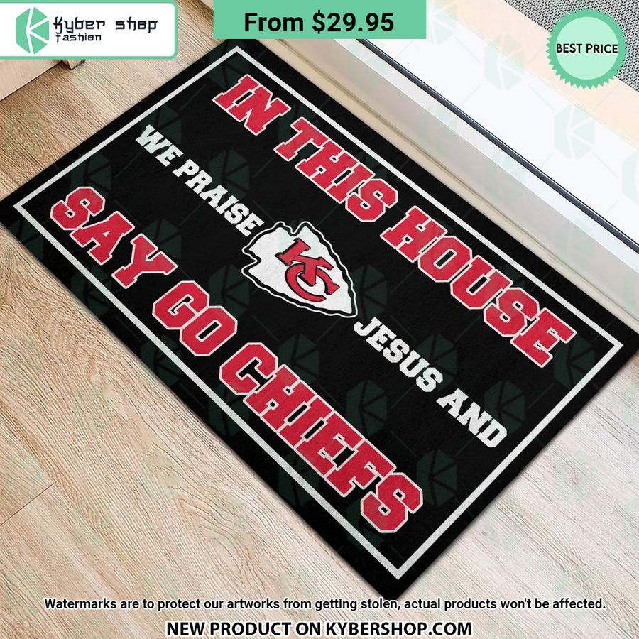 Kansas City Chiefs In This House We Praise Jesus and Say Go Chiefs Doormat