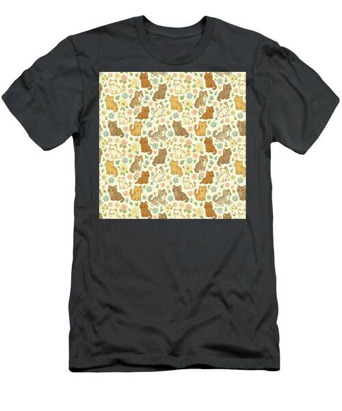 Cute Cat Pattern with Flowers T-Shirt