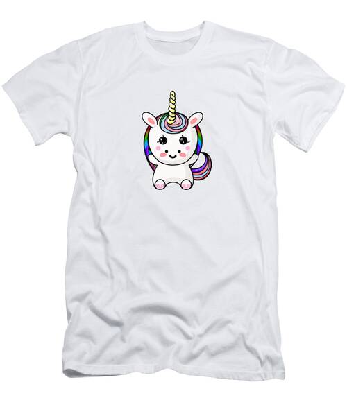 Kawaii Rainbow Hair Unicorn Print - Wall Art, Home Decor, Gifts T-Shirt