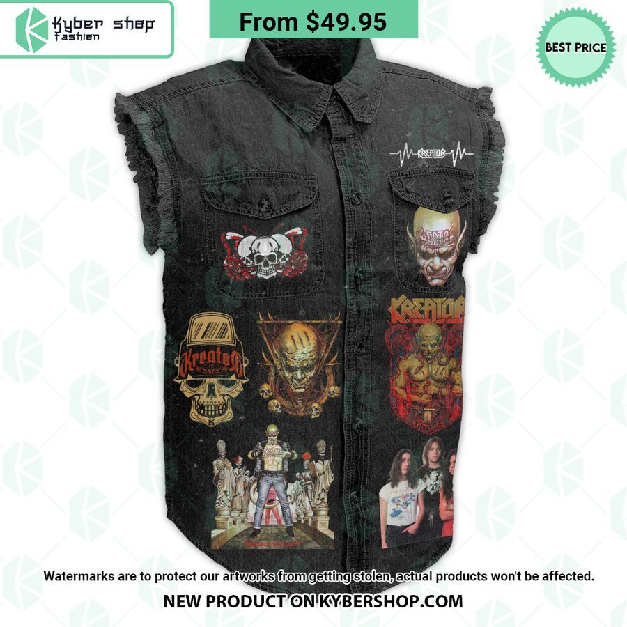Kreator Rock Hand Sign Sleeveless Denim Jacket