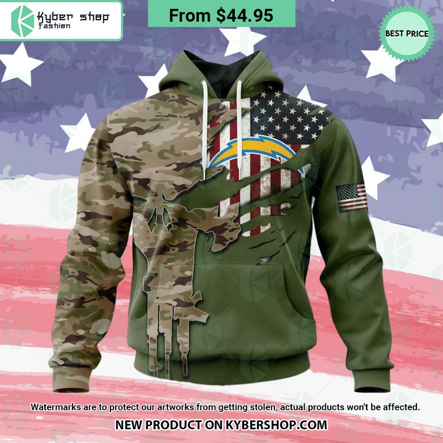 Los Angeles Chargers Camo Design Veterans Day Hoodie