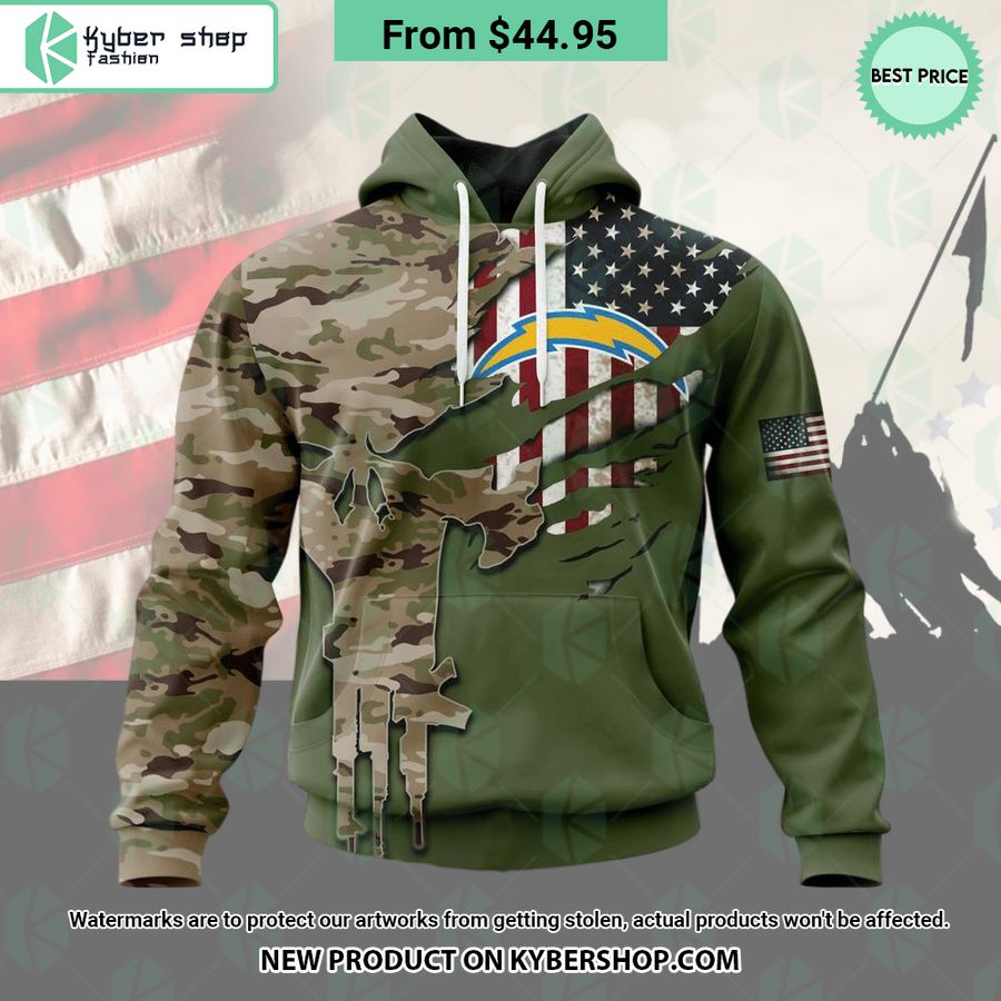 Los Angeles Chargers Camo Design Veterans Day Hoodie