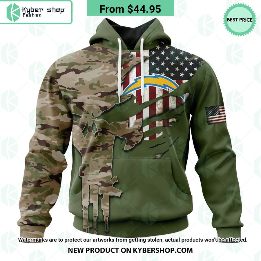 Los Angeles Chargers Camo Design Veterans Day Hoodie