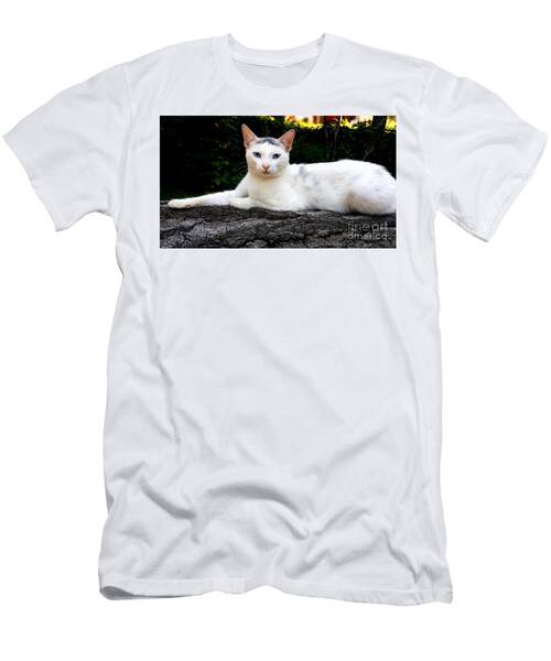 Young White Cat Lounging On A Tree Branch T-Shirt