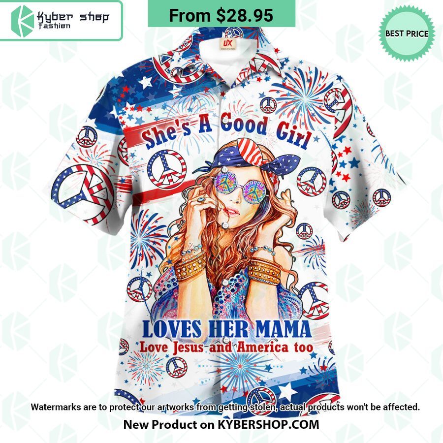 Loves Her Mama Love Jesus and America US Flag Hawaiian Shirt