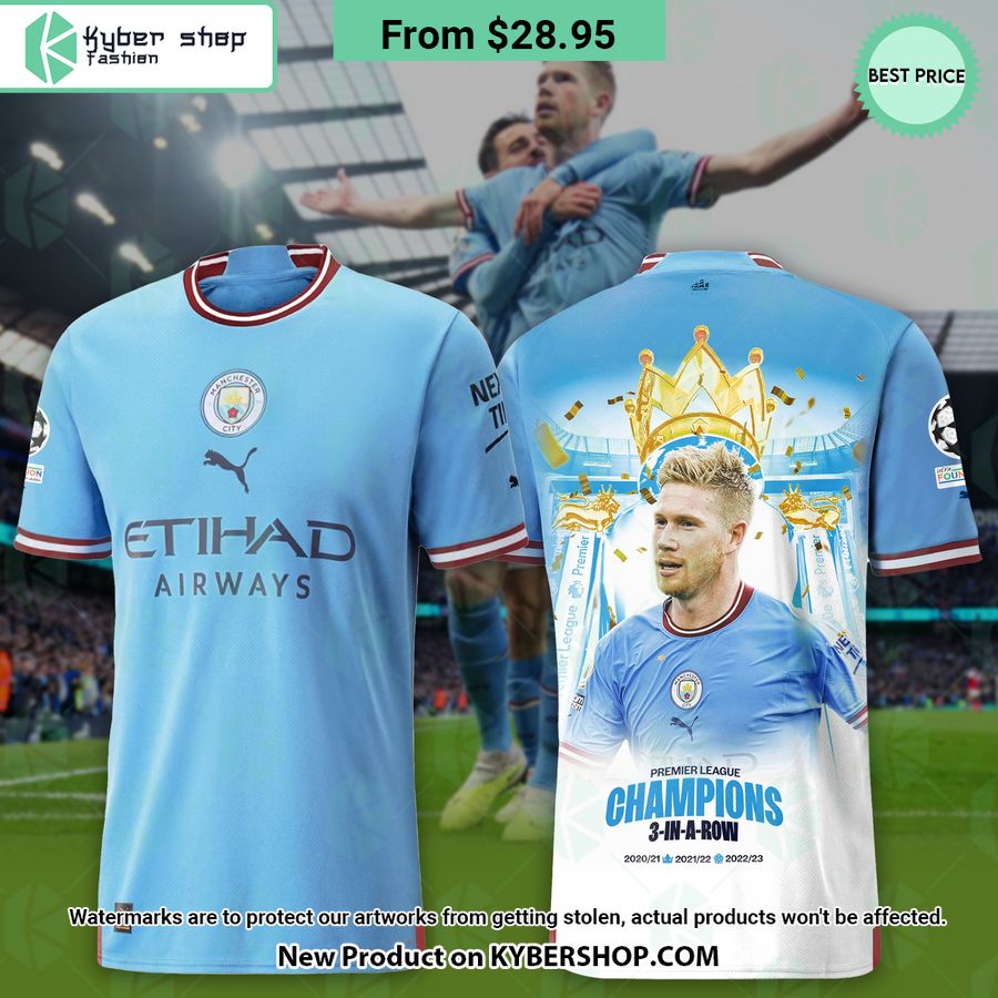 Manchester City Etihad Airways 3 in a row Champions T Shirt