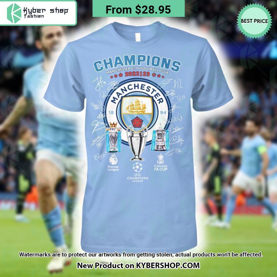 Manchester City Premier League Champions 2023 Signatures T Shirt