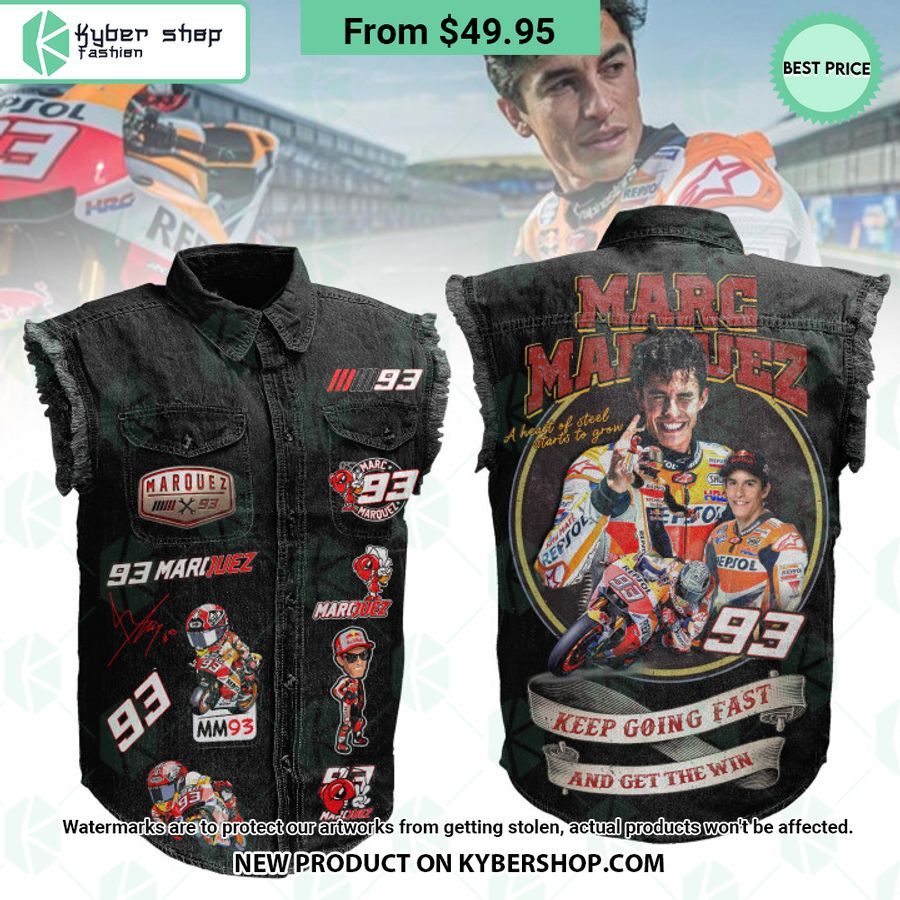 Marc Márquez Keep Going Fast And Get The Win Sleeveless Denim Jacket