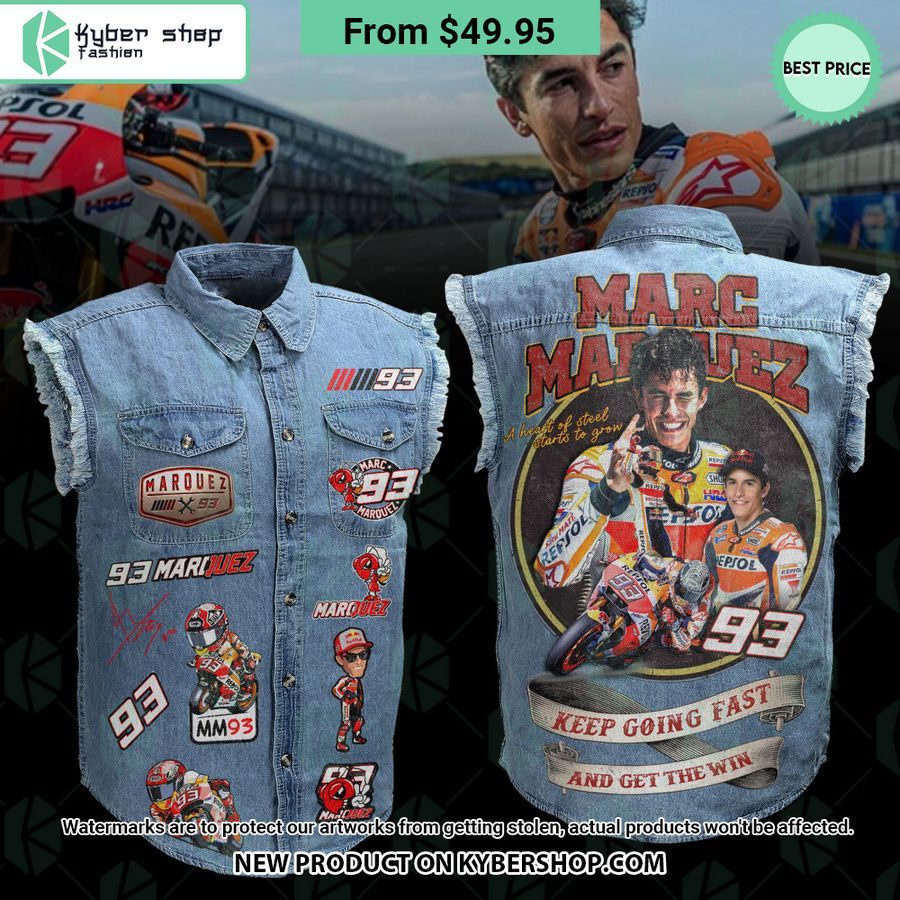 Marc Márquez Keep Going Fast And Get The Win Sleeveless Denim Jacket
