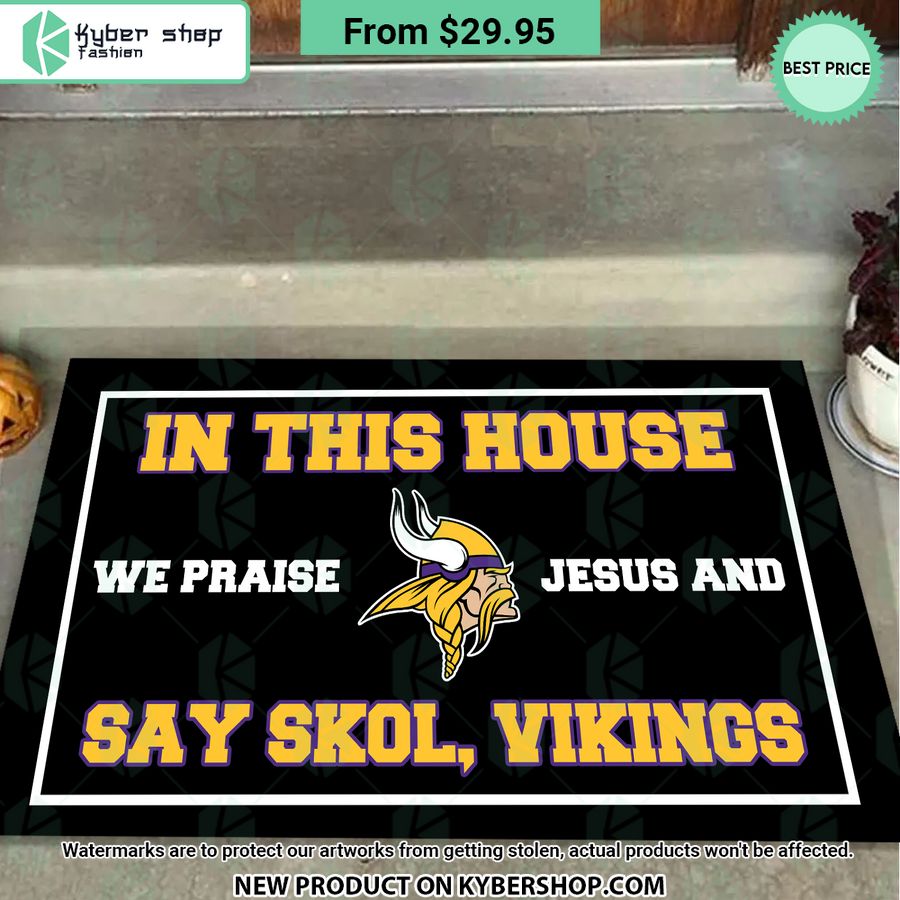 Minnesota Vikings In This House We Praise Jesus and Say Skol Vikings Doormat