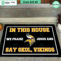 Minnesota Vikings In This House We Praise Jesus and Say Skol Vikings Doormat