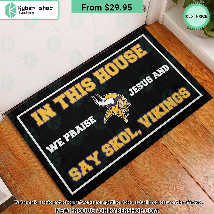 Minnesota Vikings In This House We Praise Jesus and Say Skol Vikings Doormat