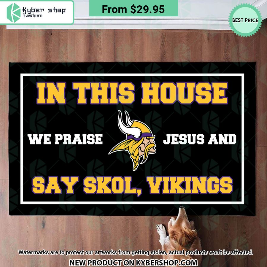 Minnesota Vikings In This House We Praise Jesus and Say Skol Vikings Doormat