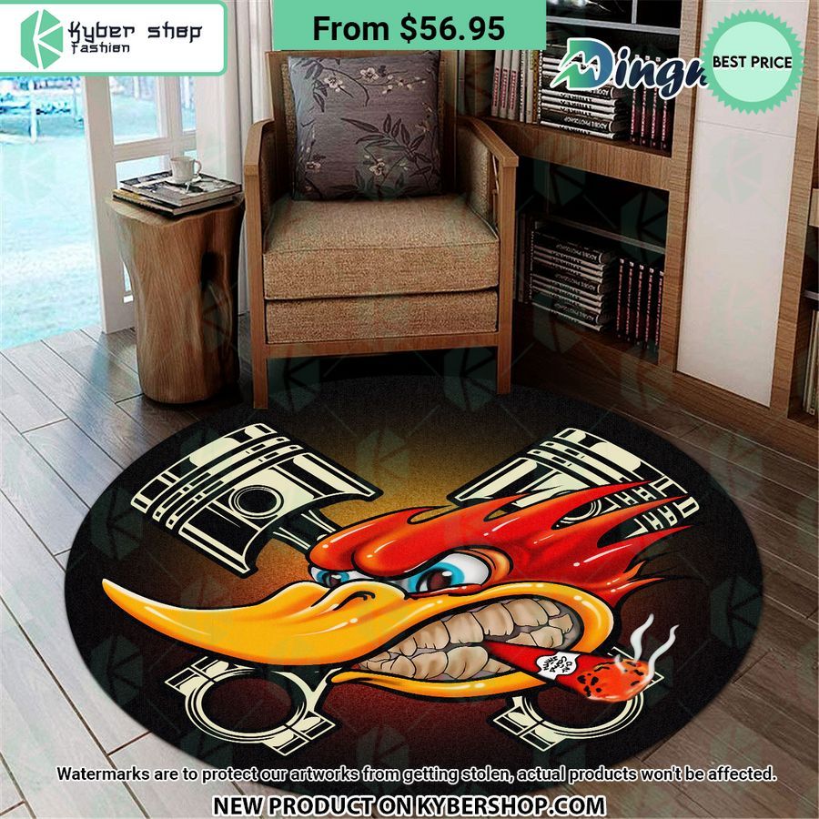 Mr Horsepower Hot Rod Garage Round Rug
