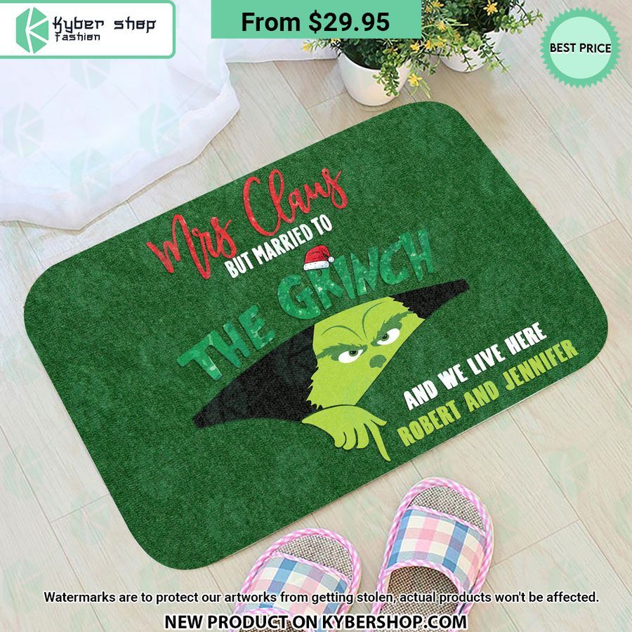 Mrs Claus But Married To The Grinch And We Live Here CUSTOM Doormat