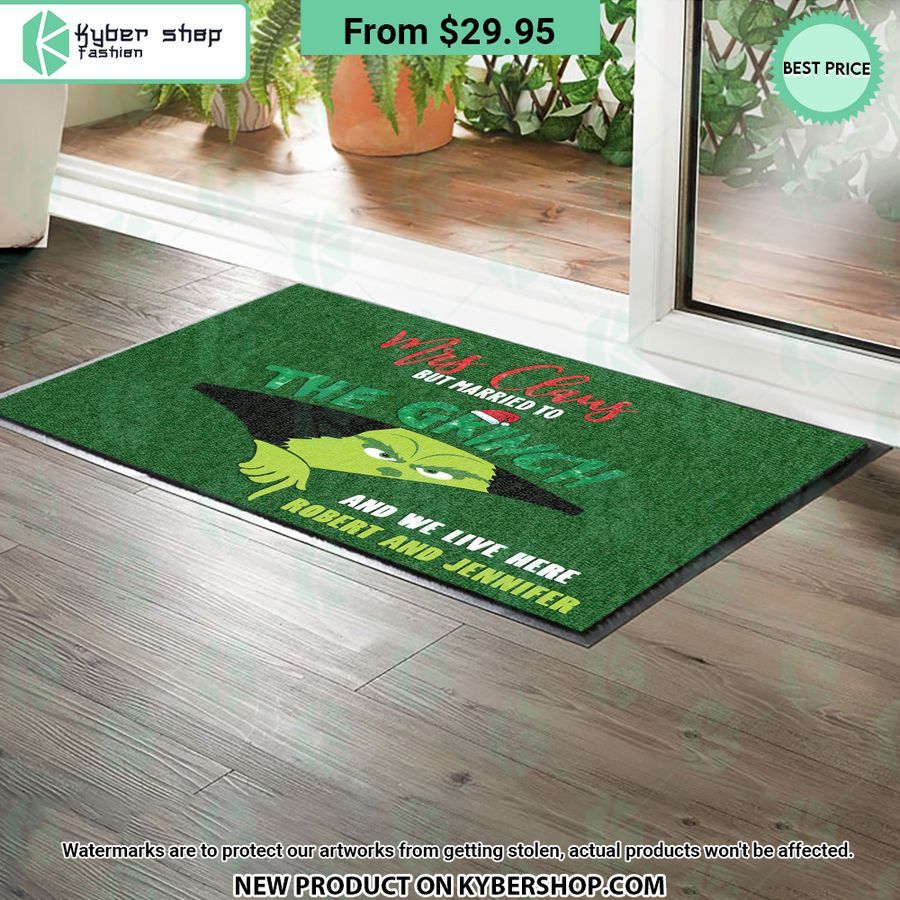 Mrs Claus But Married To The Grinch And We Live Here CUSTOM Doormat