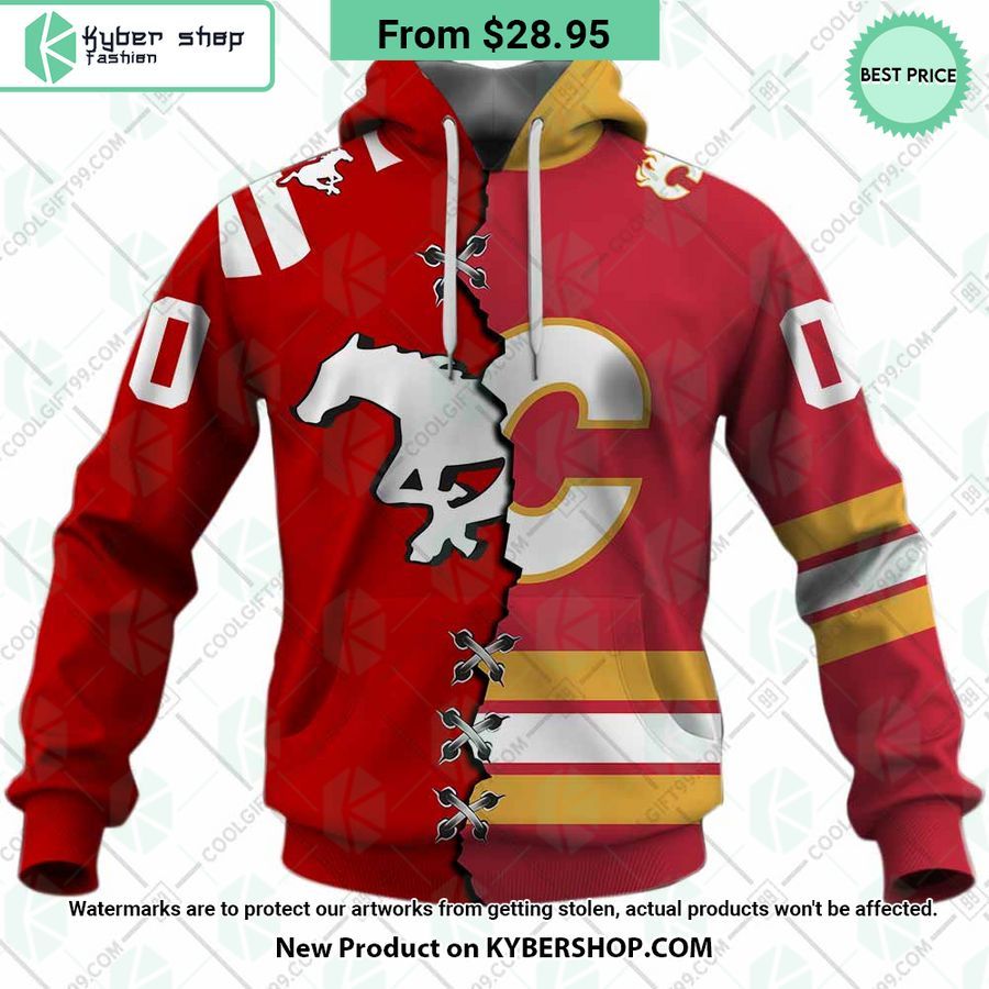NHL Calgary Flames Mix CFL Calgary Stampeders Jersey CUSTOM Hoodie