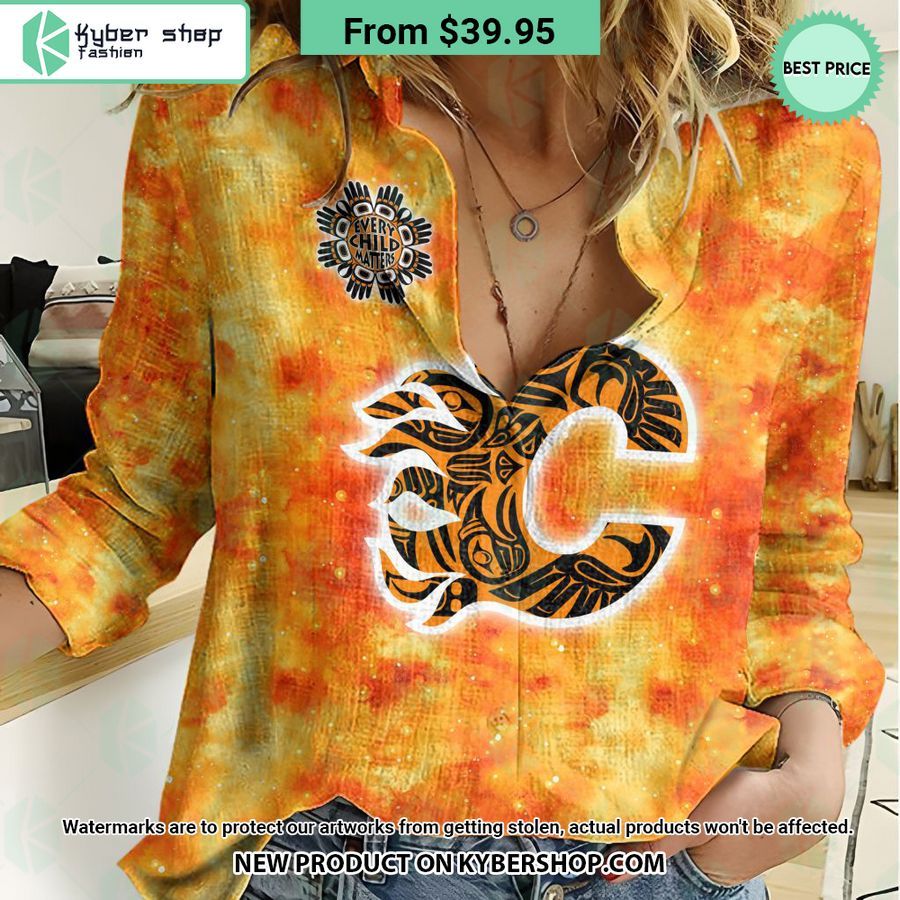 NHL Calgary Flames Orange Every Child Matter Women Casual Shirt