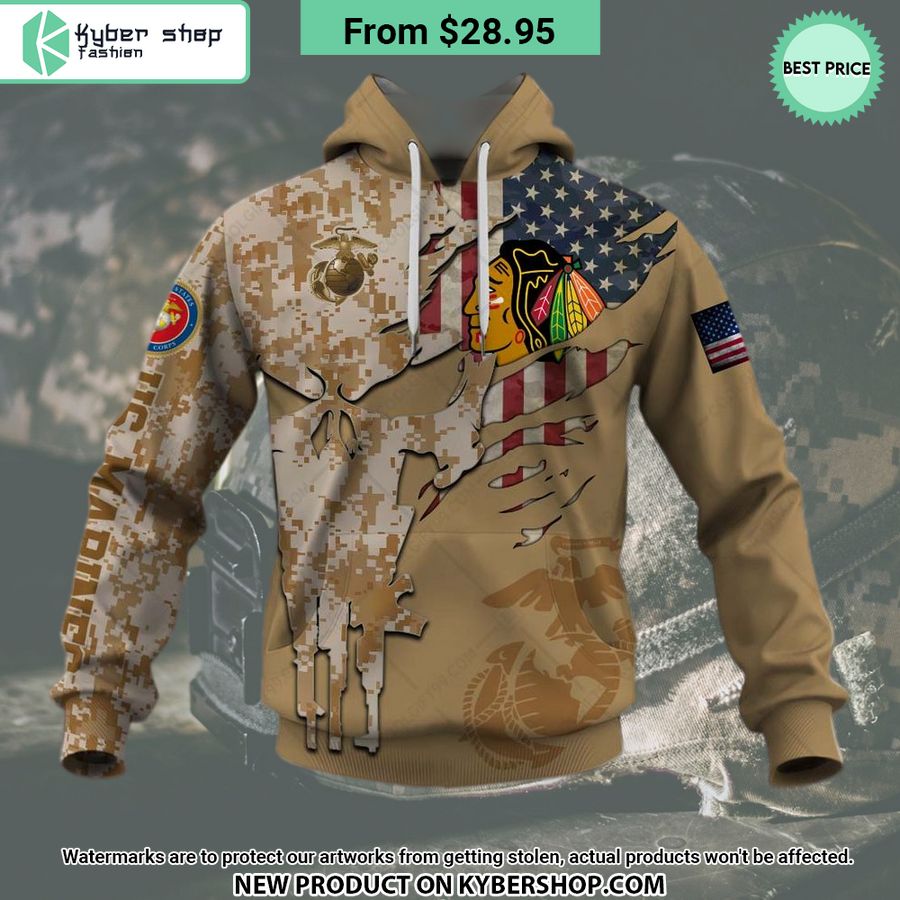 NHL Chicago Blackhawks Marine Corps Camo CUSTOM Hoodie