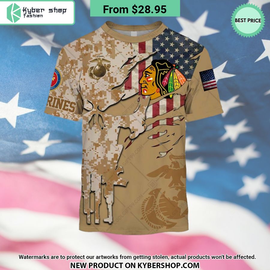 NHL Chicago Blackhawks Marine Corps Camo CUSTOM Hoodie