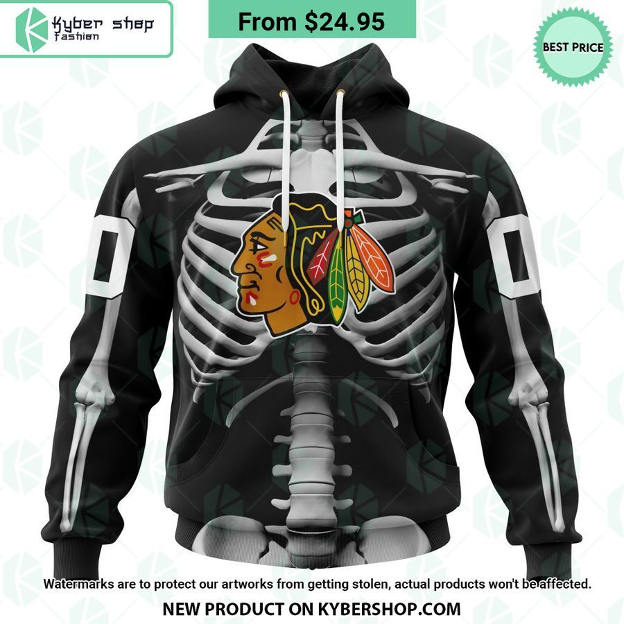 NHL Chicago Blackhawks Skeleton Costume Halloween CUSTOM Hoodie