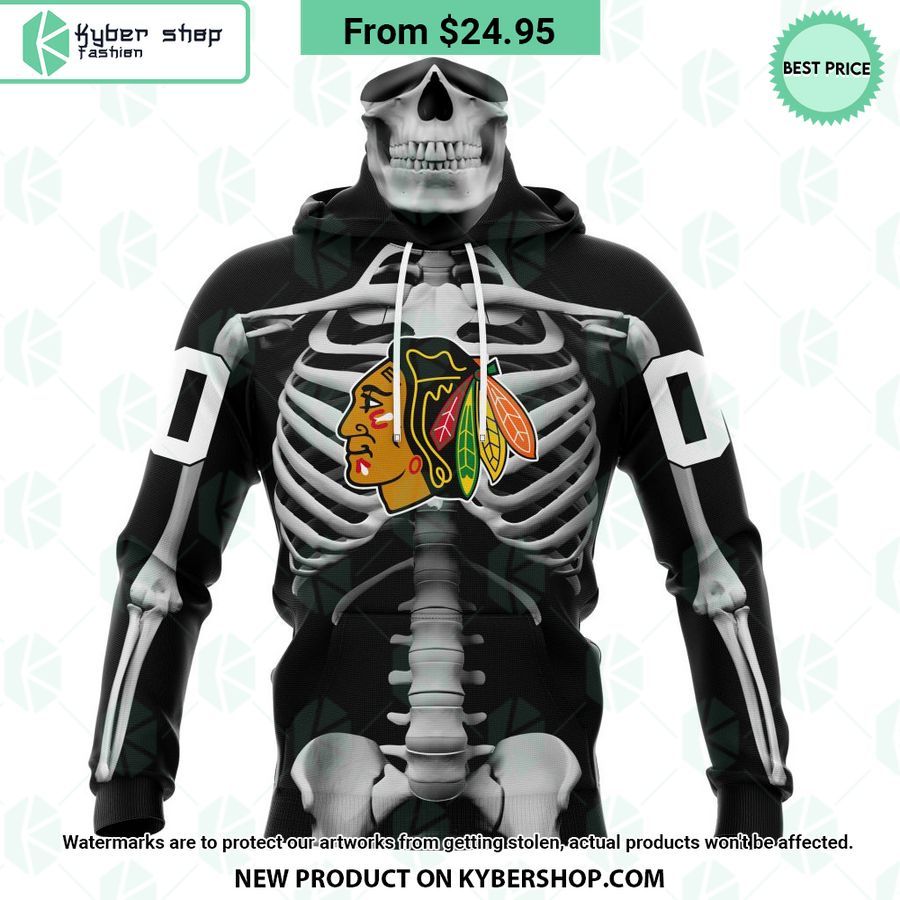 NHL Chicago Blackhawks Skeleton Costume Halloween CUSTOM Hoodie