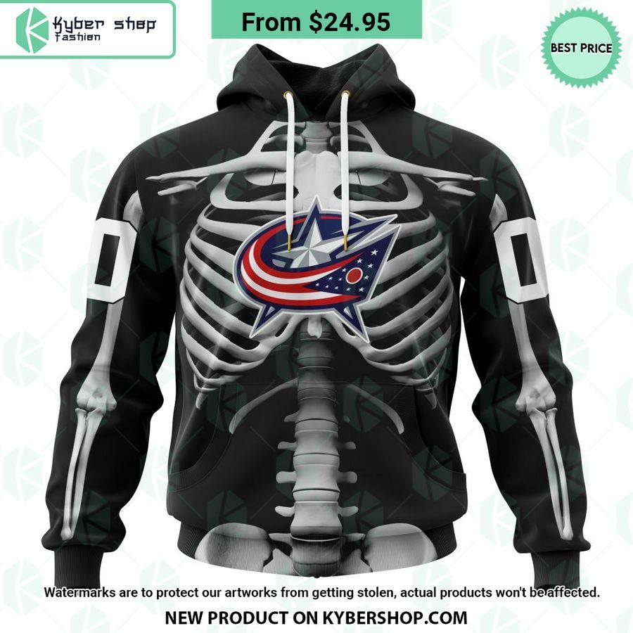 NHL Columbus Blue Jackets Skeleton Costume Halloween CUSTOM Hoodie