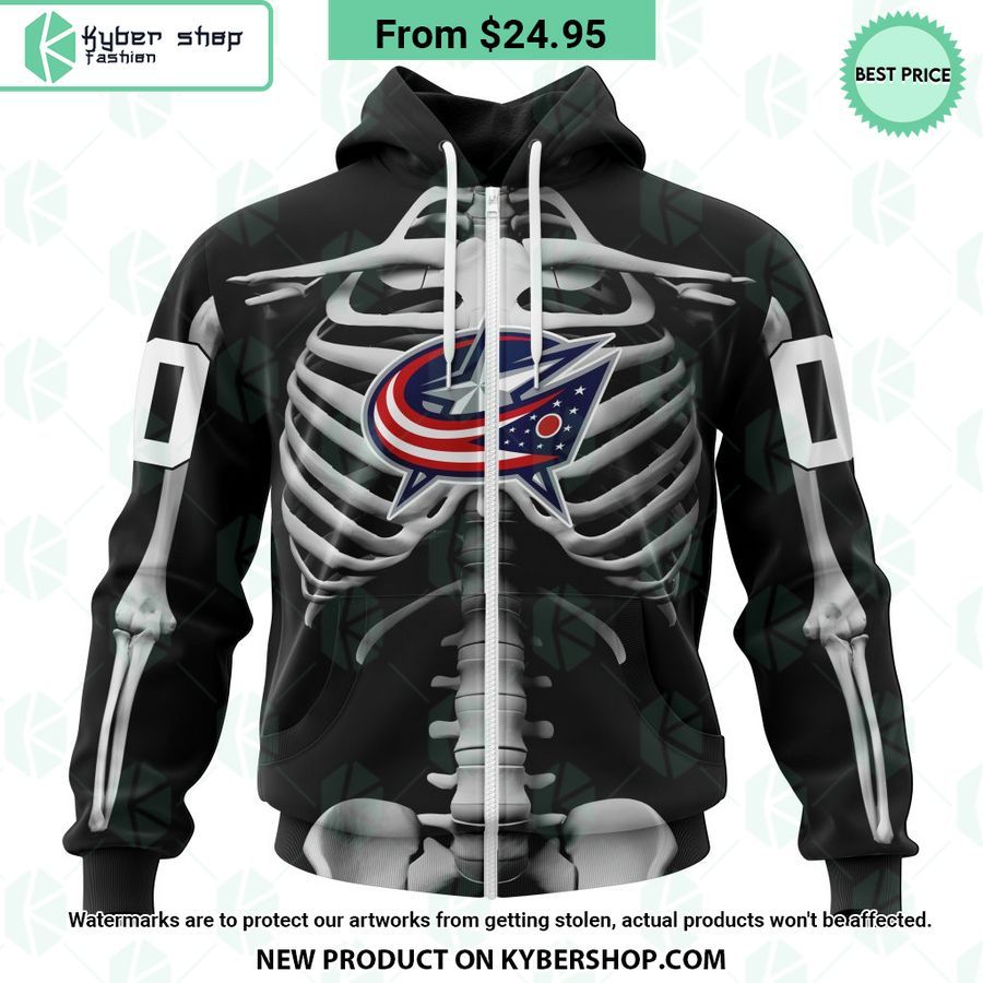 NHL Columbus Blue Jackets Skeleton Costume Halloween CUSTOM Hoodie