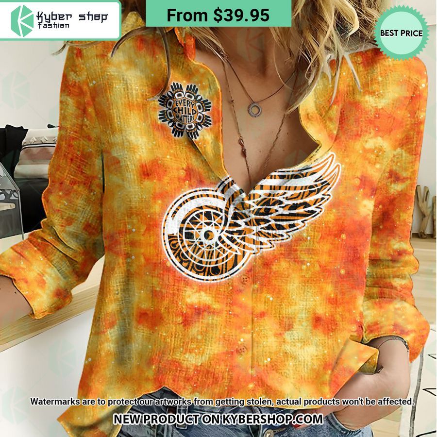 NHL Detroit Red Wings Orange Every Child Matter Women Casual Shirt