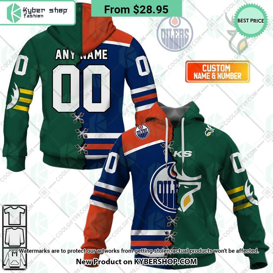 NHL Edmonton Oilers Mix CFL Edmonton Elks Jersey CUSTOM Hoodie