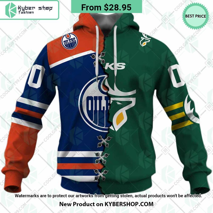 NHL Edmonton Oilers Mix CFL Edmonton Elks Jersey CUSTOM Hoodie