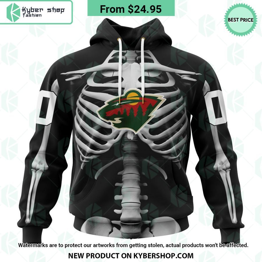 NHL Minnesota Wild Skeleton Costume Halloween CUSTOM Hoodie