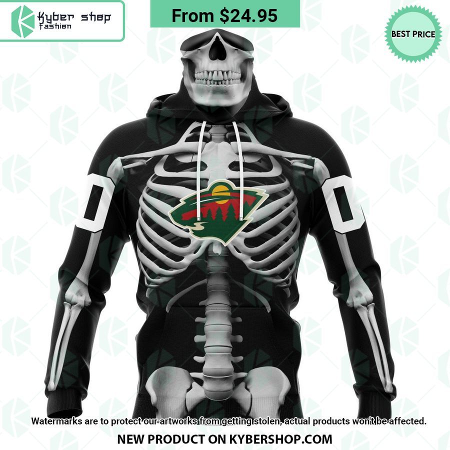 NHL Minnesota Wild Skeleton Costume Halloween CUSTOM Hoodie