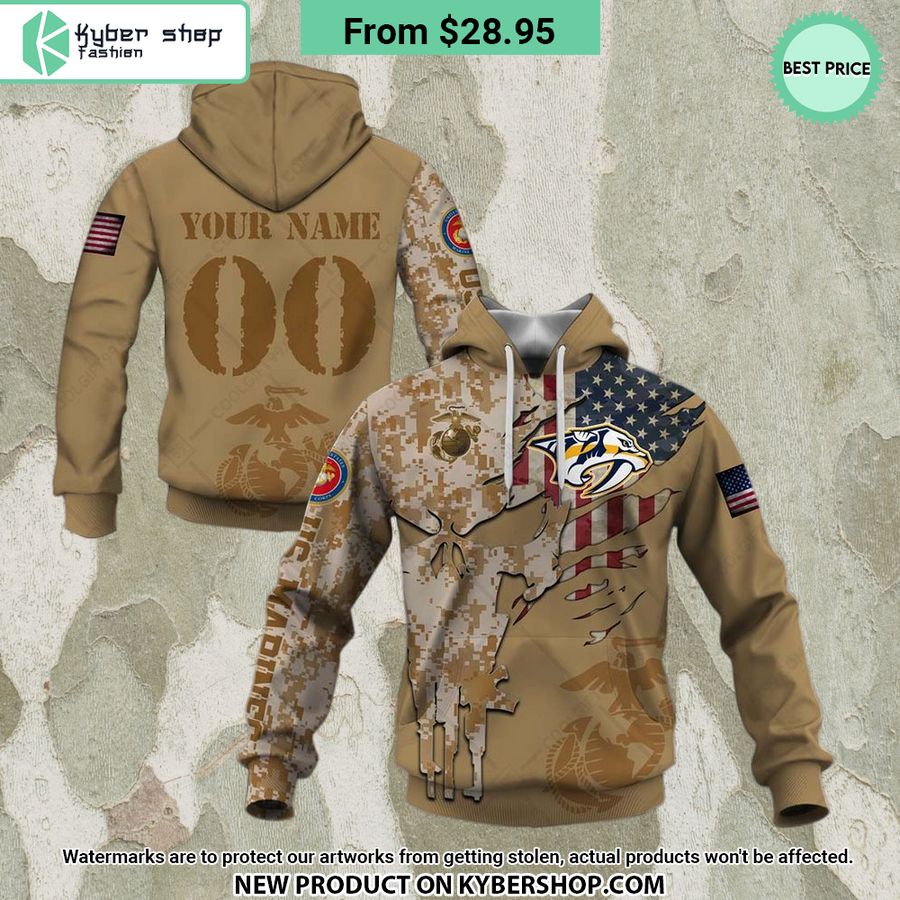 NHL Nashville Predators Marine Corps Camo CUSTOM Hoodie