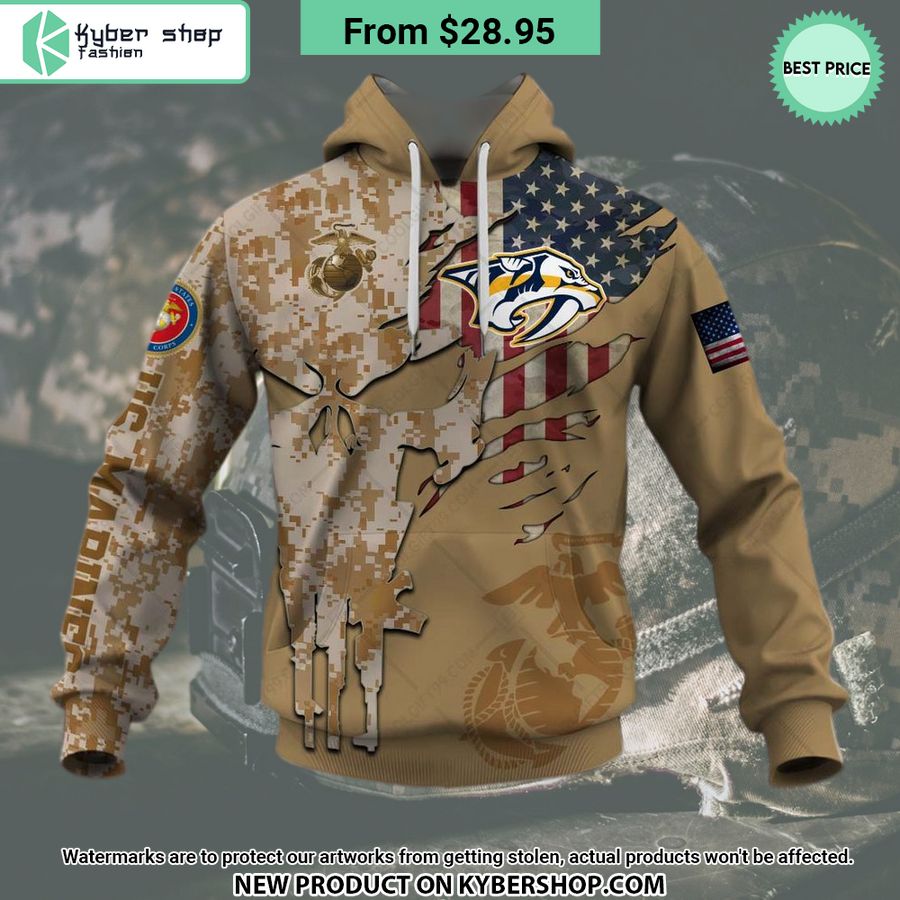 NHL Nashville Predators Marine Corps Camo CUSTOM Hoodie