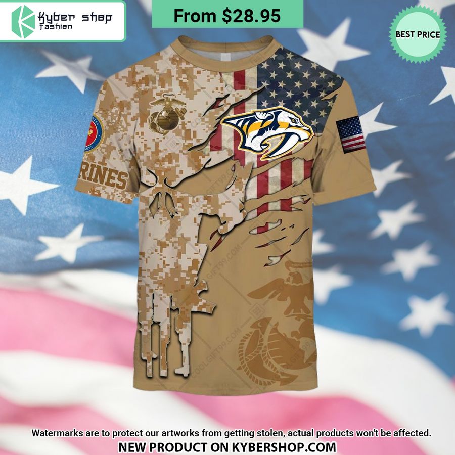 NHL Nashville Predators Marine Corps Camo CUSTOM Hoodie