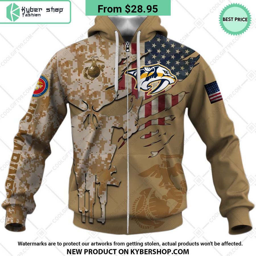 NHL Nashville Predators Marine Corps Camo CUSTOM Hoodie