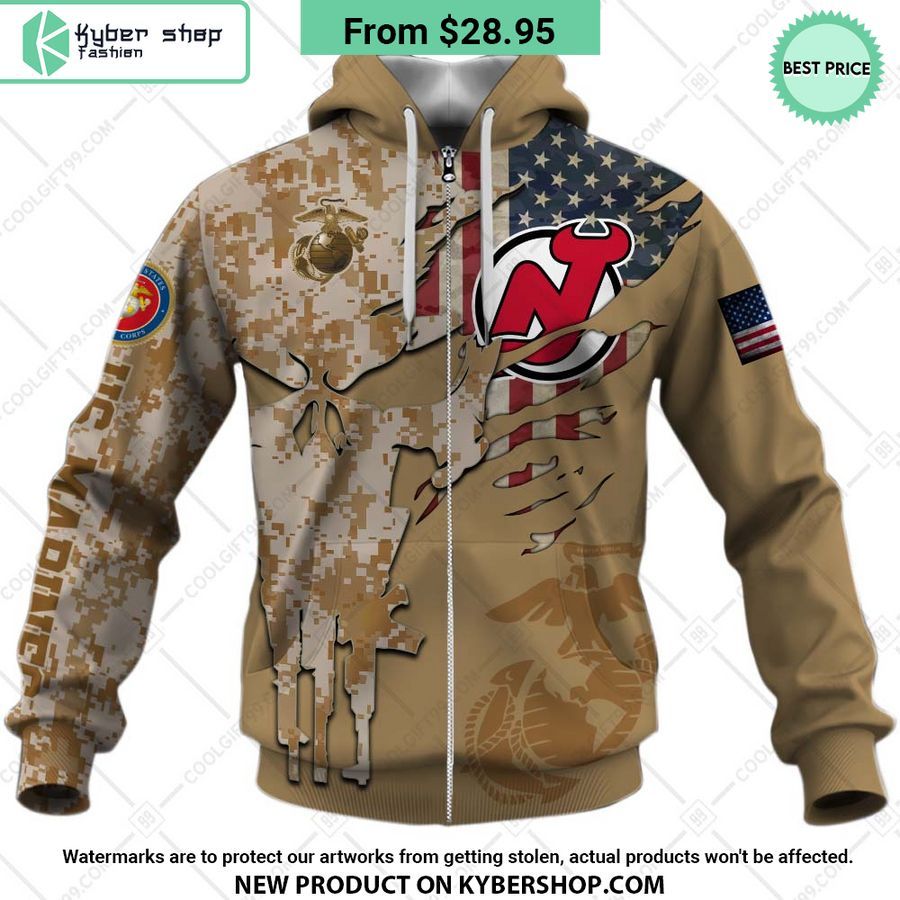 NHL New Jersey Devils Marine Corps Camo CUSTOM Hoodie