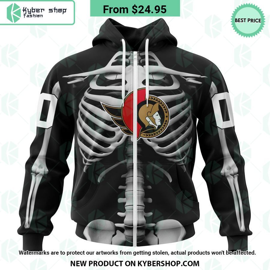 NHL Ottawa Senators Skeleton Costume Halloween CUSTOM Hoodie