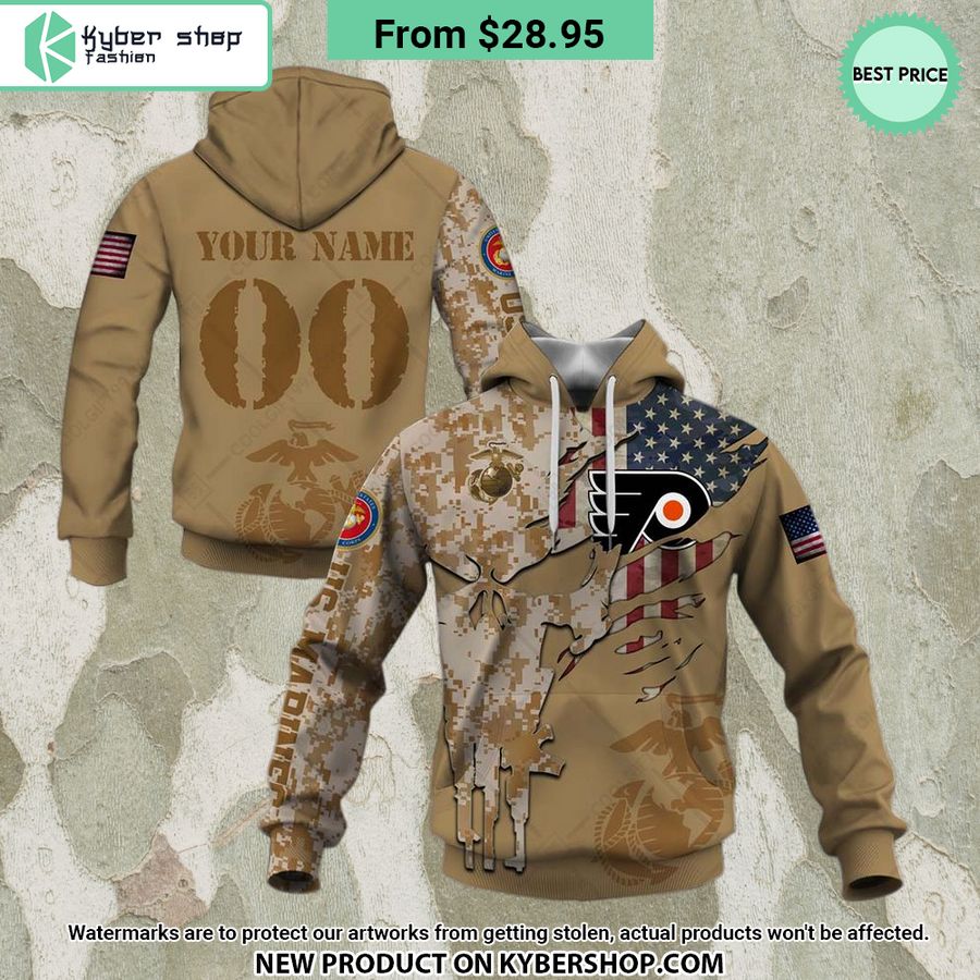 NHL Philadelphia Flyers Marine Corps Camo CUSTOM Hoodie