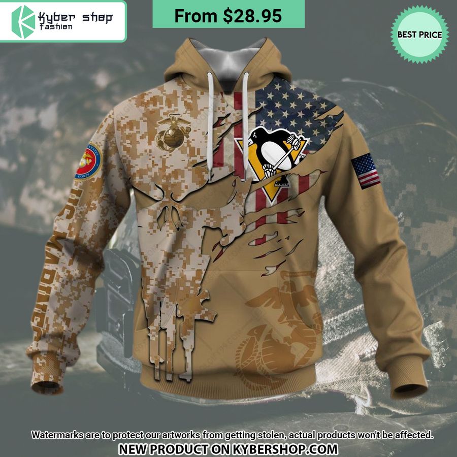 NHL Pittsburgh Penguins Marine Corps Camo CUSTOM Hoodie