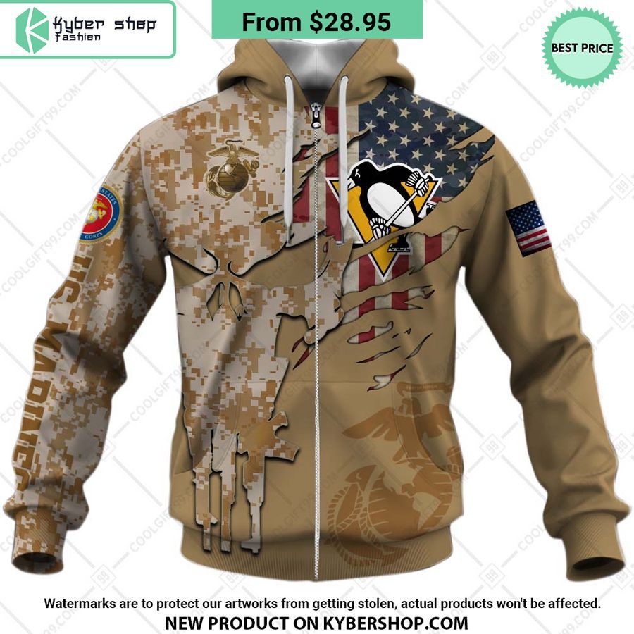 NHL Pittsburgh Penguins Marine Corps Camo CUSTOM Hoodie