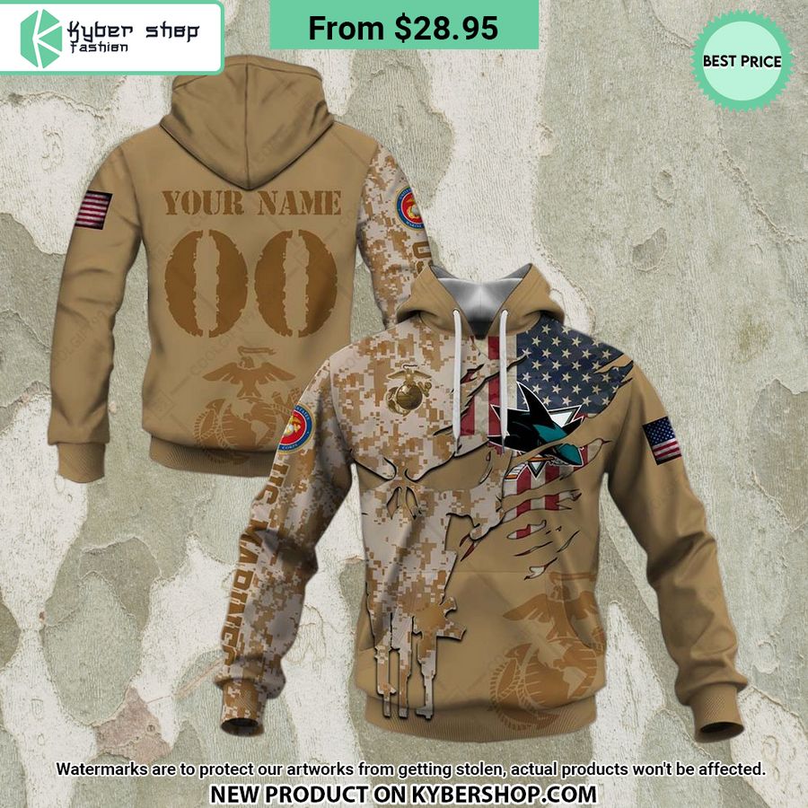 NHL San Jose Sharks Marine Corps Camo CUSTOM Hoodie