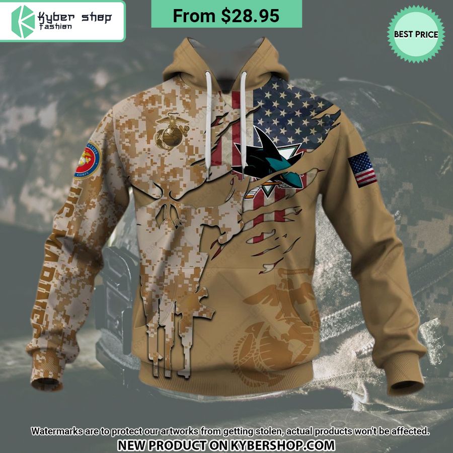 NHL San Jose Sharks Marine Corps Camo CUSTOM Hoodie