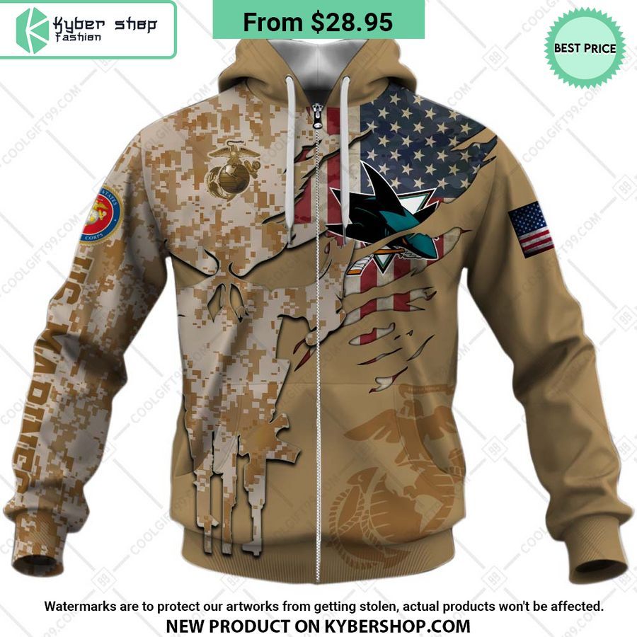 NHL San Jose Sharks Marine Corps Camo CUSTOM Hoodie