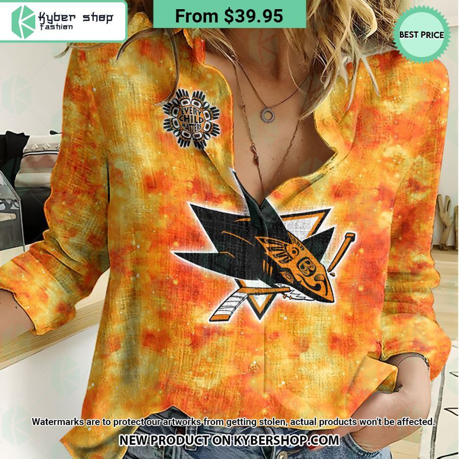 NHL San Jose Sharks Orange Every Child Matter Women Casual Shirt