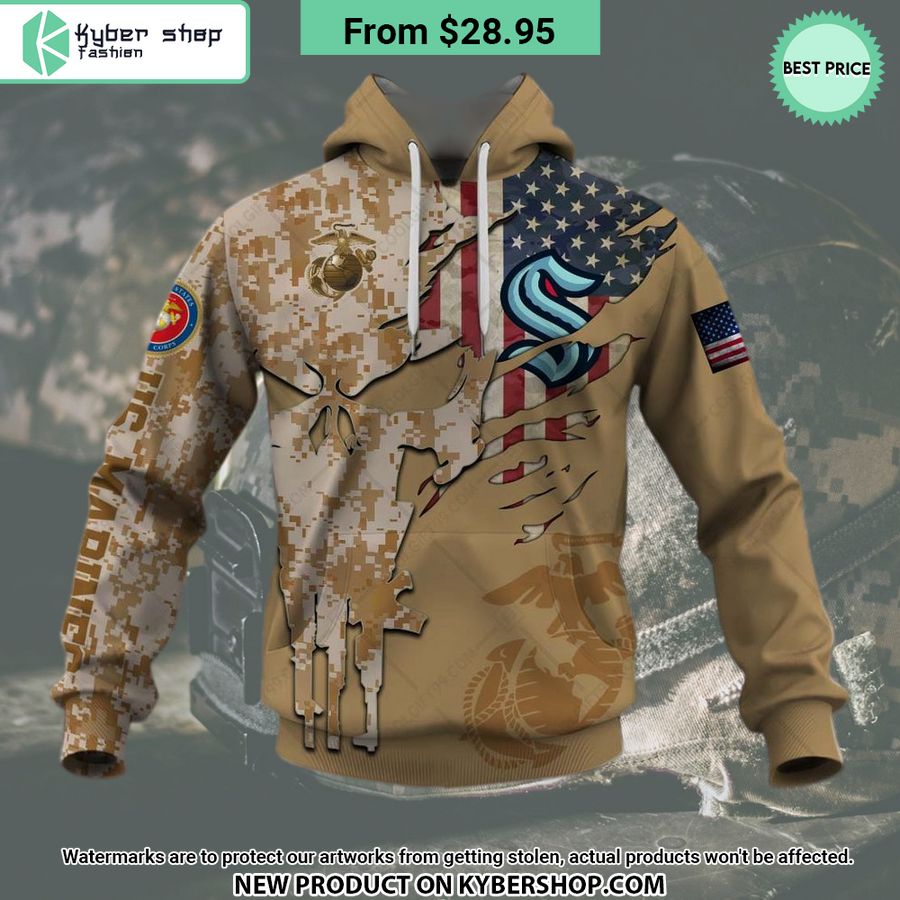 NHL Seattle Kraken Marine Corps Camo CUSTOM Hoodie