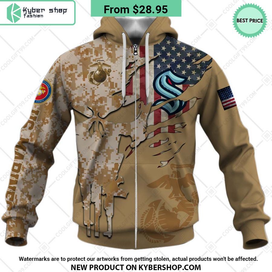 NHL Seattle Kraken Marine Corps Camo CUSTOM Hoodie