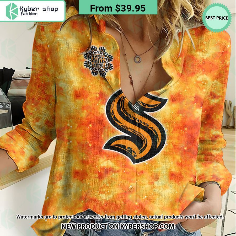NHL Seattle Kraken Orange Every Child Matter Women Casual Shirt
