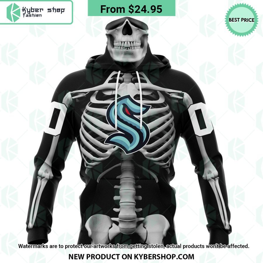 NHL Seattle Kraken Skeleton Costume Halloween CUSTOM Hoodie